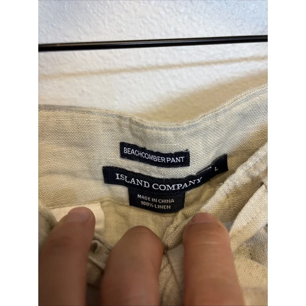 Island Company Mens Beachcomber Linen Pants Size Large Tan Beige Casual